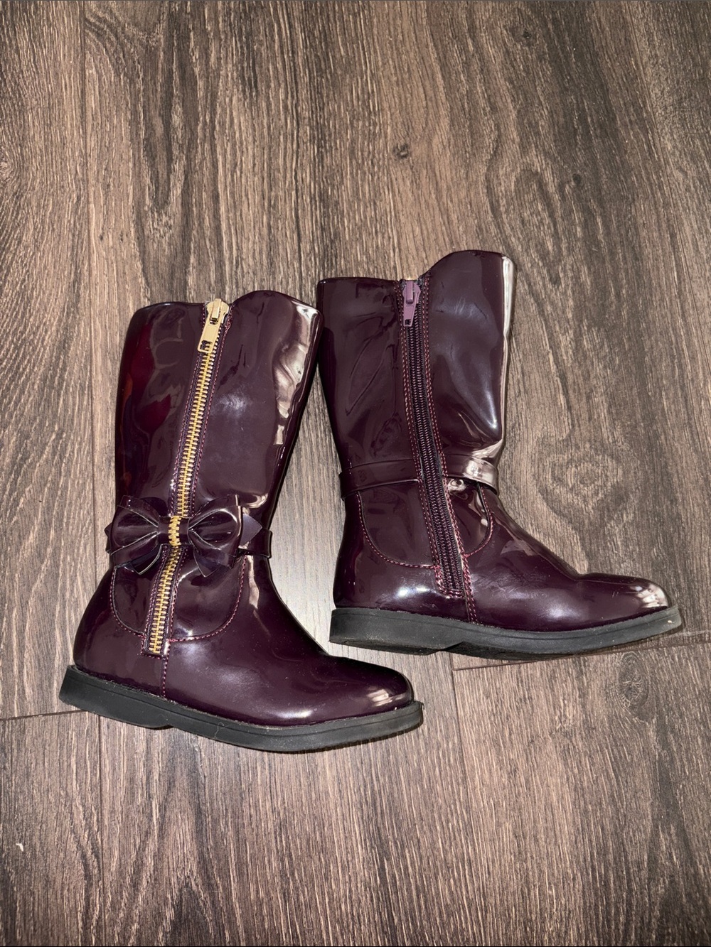 Dream Pairs Girls Burgundy Patent Mid-Calf Boots with Bow